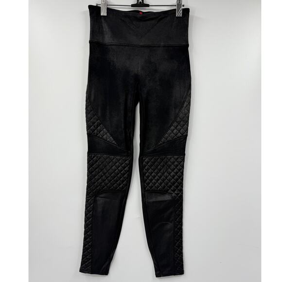 Spanx Leggings Womens Medium Quilted Faux Leather Shiny Pull on Moto Pants - Picture 1 of 9